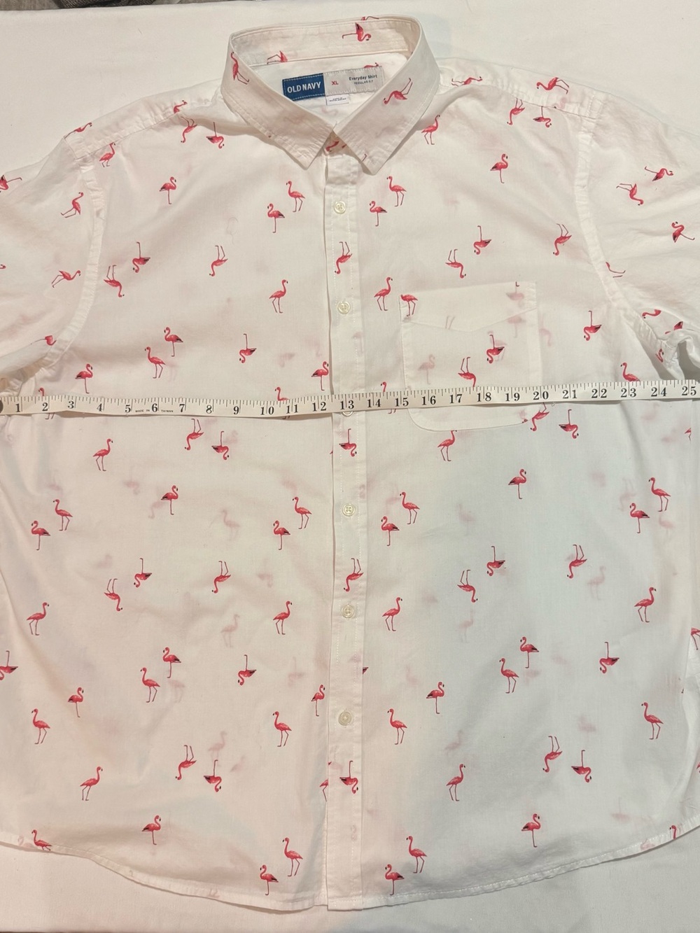Old Navy White Button-Down Shirt with Pink Flamingo Print